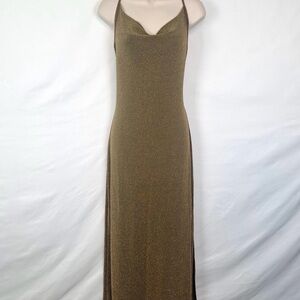 Vintage 90’s Ralph Lauren Shimmery Olive-Gold Slip Maxi Dress